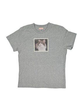 Fruity Booty Cat Square Graphic Tee in Grey